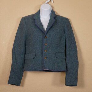 Vintage J.G. Hook Womens Green Tweed 100% Wool Cropped Blazer Equestrian 90s